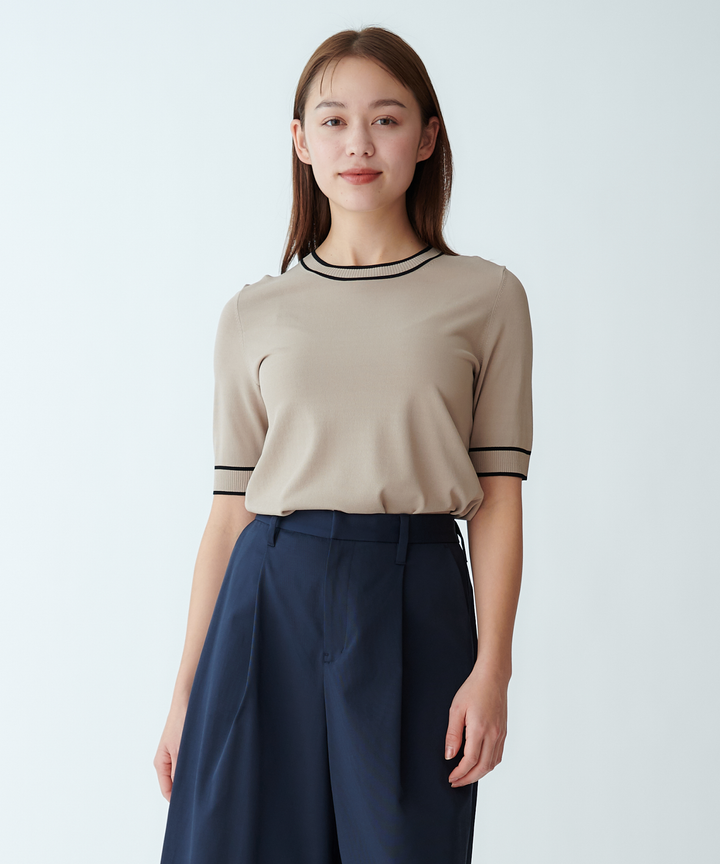 五分袖ニットプルオーバー