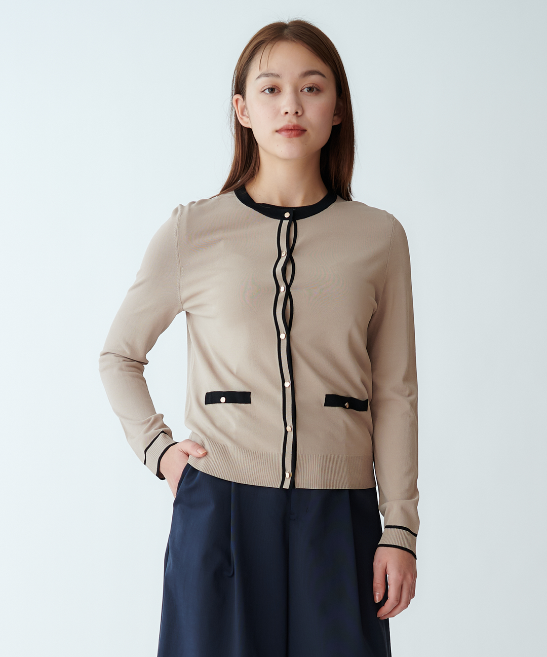 配色ラインニットカーディガン