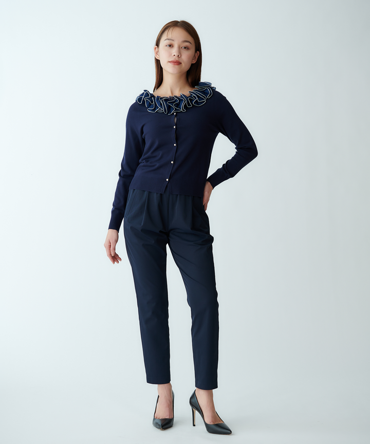 フリルオーガンジーサテンカーディガン