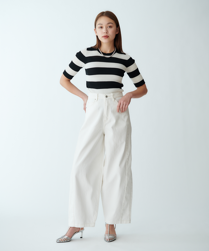 五分袖リブニット