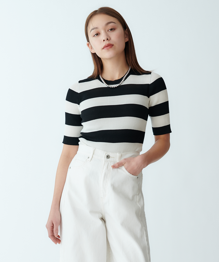 五分袖リブニット