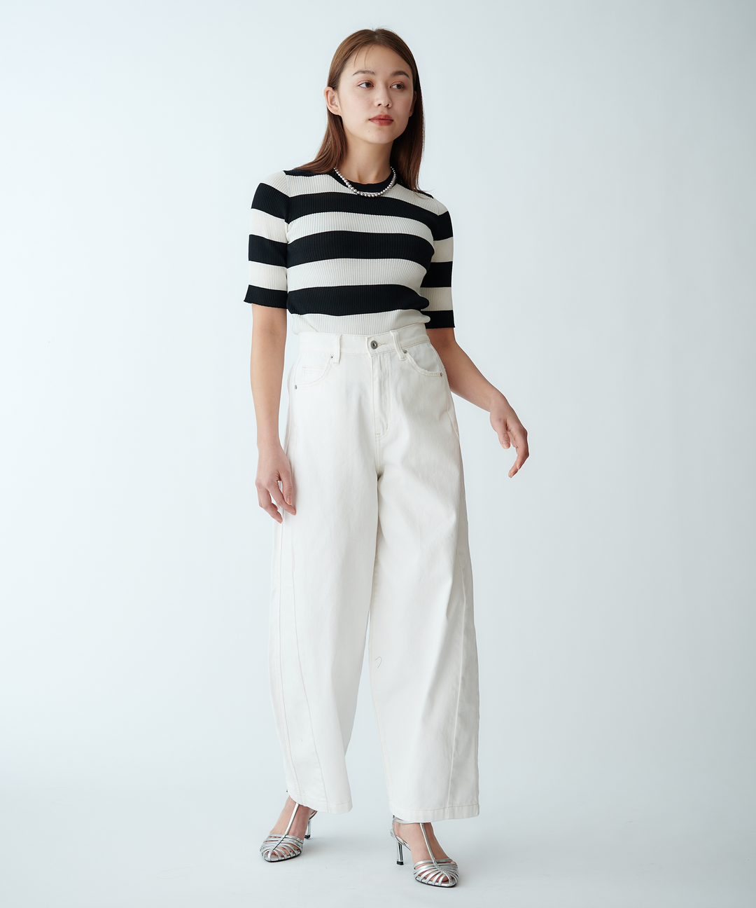 五分袖リブニット