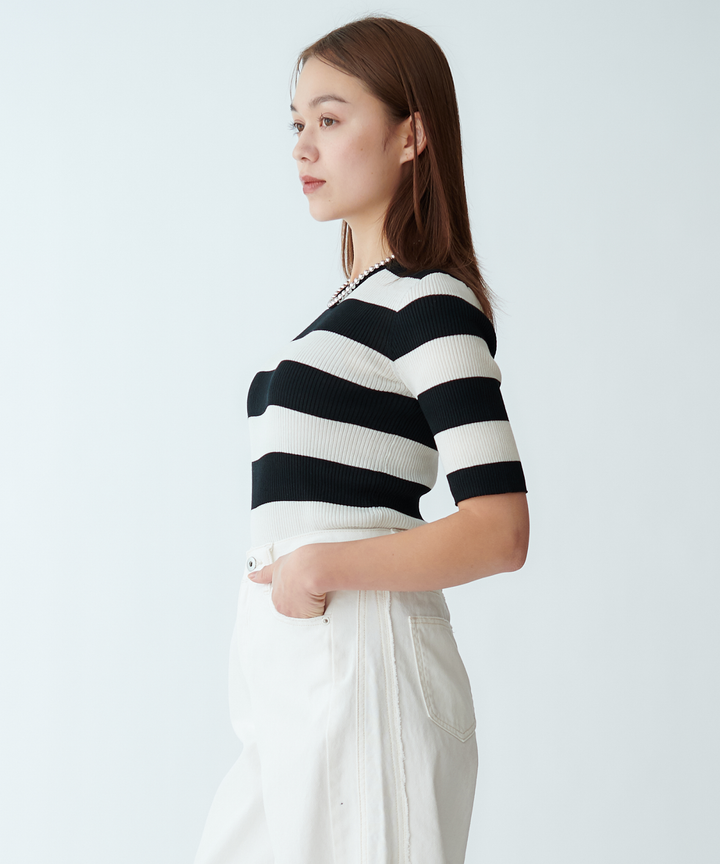 五分袖リブニット