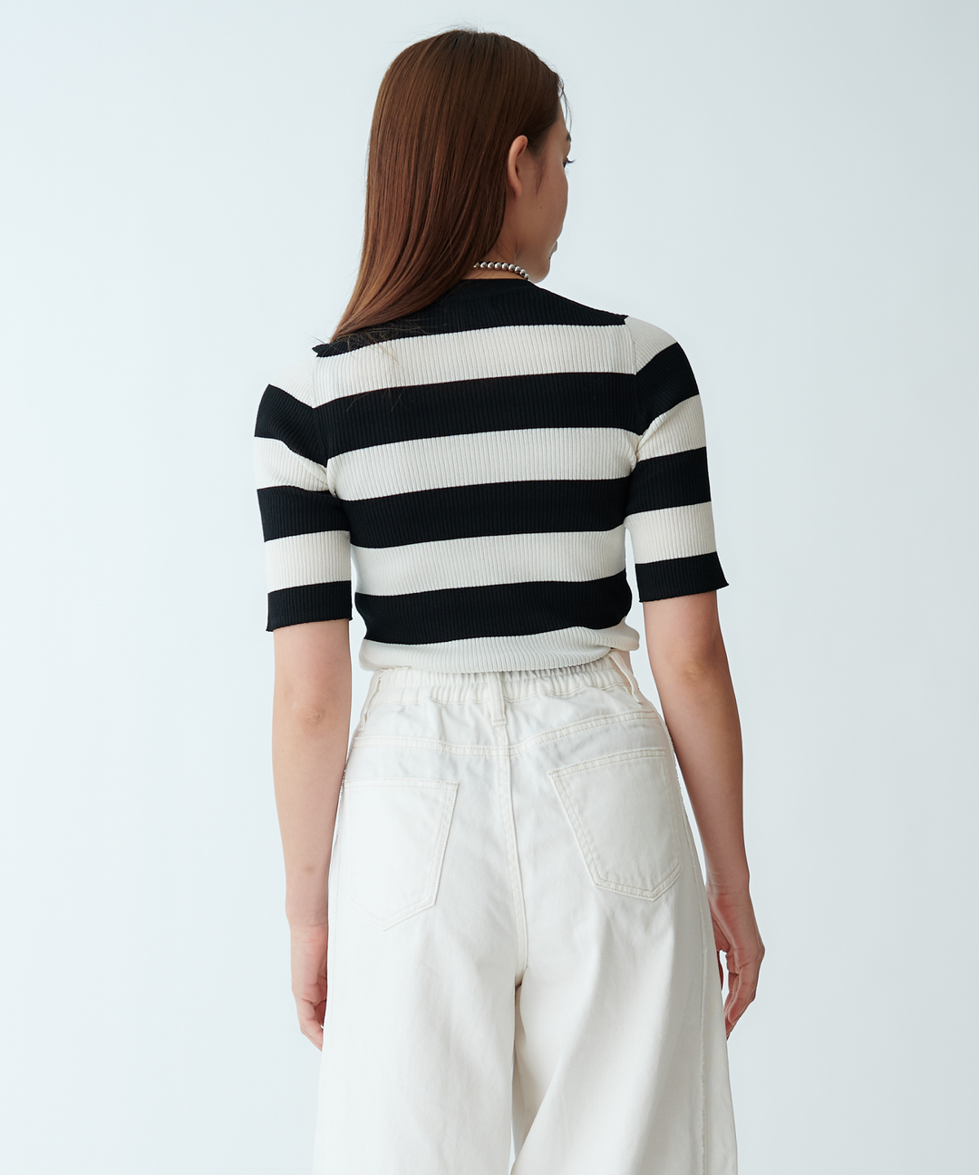 五分袖リブニット