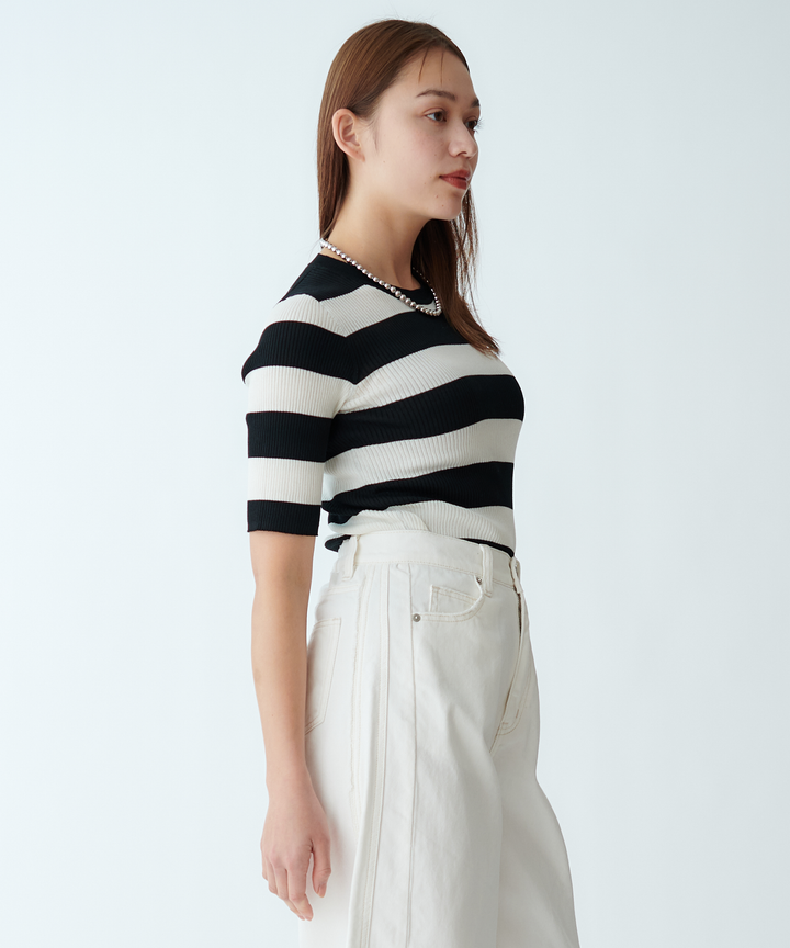 五分袖リブニット