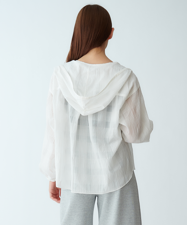 サッカーチェックフードデザインブラウス