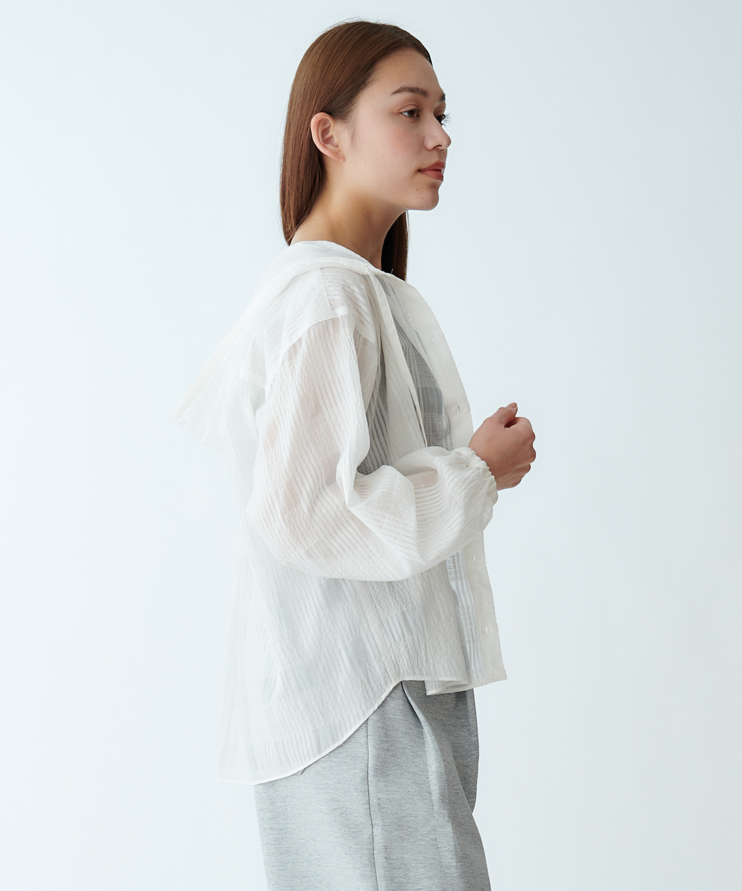 サッカーチェックフードデザインブラウス