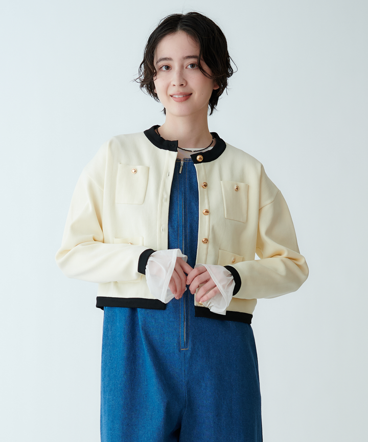 ジャケットライク配色ニットカーディガン