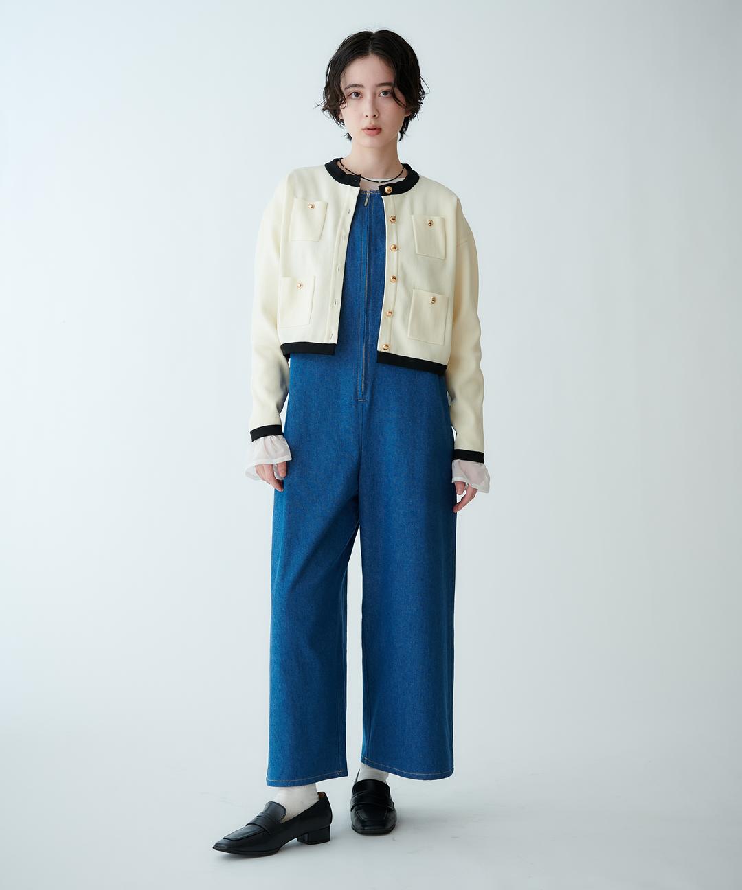 ジャケットライク配色ニットカーディガン