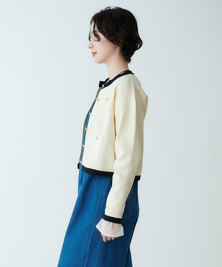 ジャケットライク配色ニットカーディガン