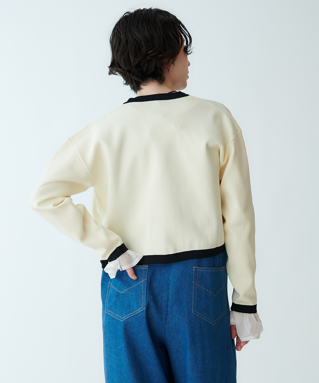 ジャケットライク配色ニットカーディガン