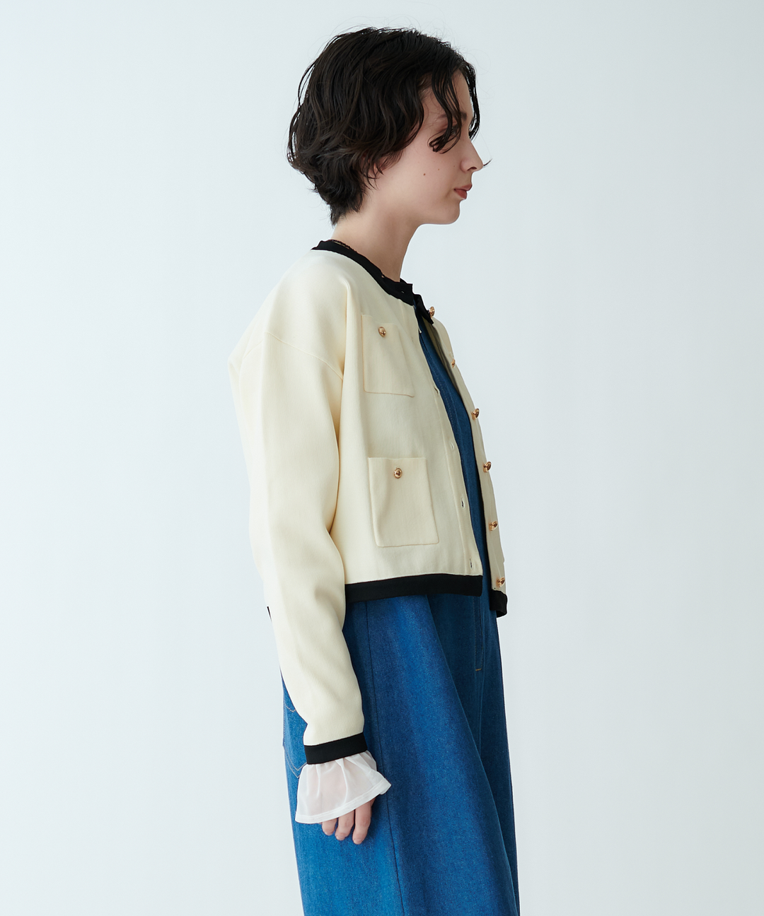 ジャケットライク配色ニットカーディガン