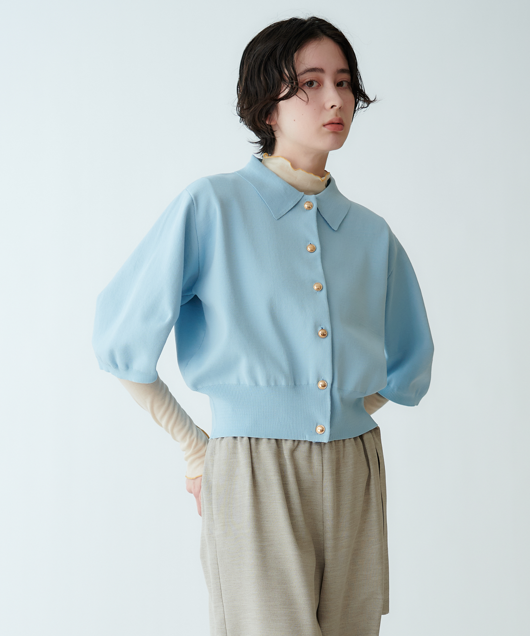 衿付きニットカーディガン