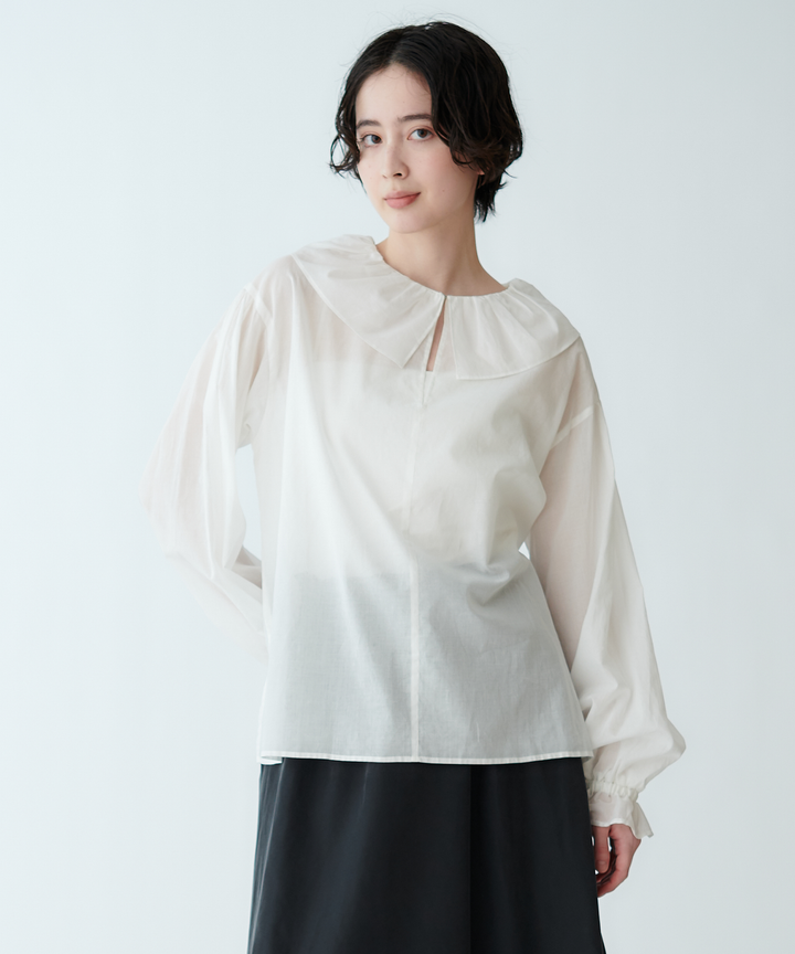 シアービッグカラーギャザーブラウス