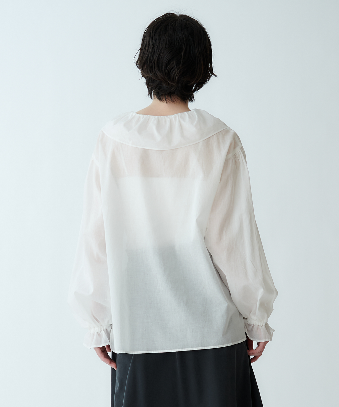 シアービッグカラーギャザーブラウス