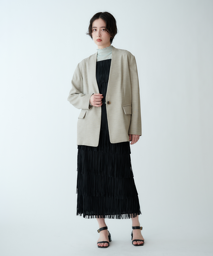 袖ストライプノーカラージャケット