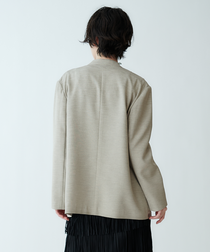 袖ストライプノーカラージャケット