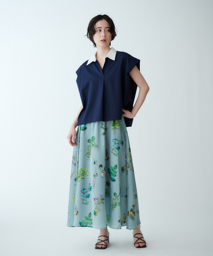 ボタニカルプリントフレアスカート