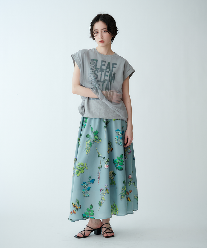 ボタニカルプリントフレアスカート