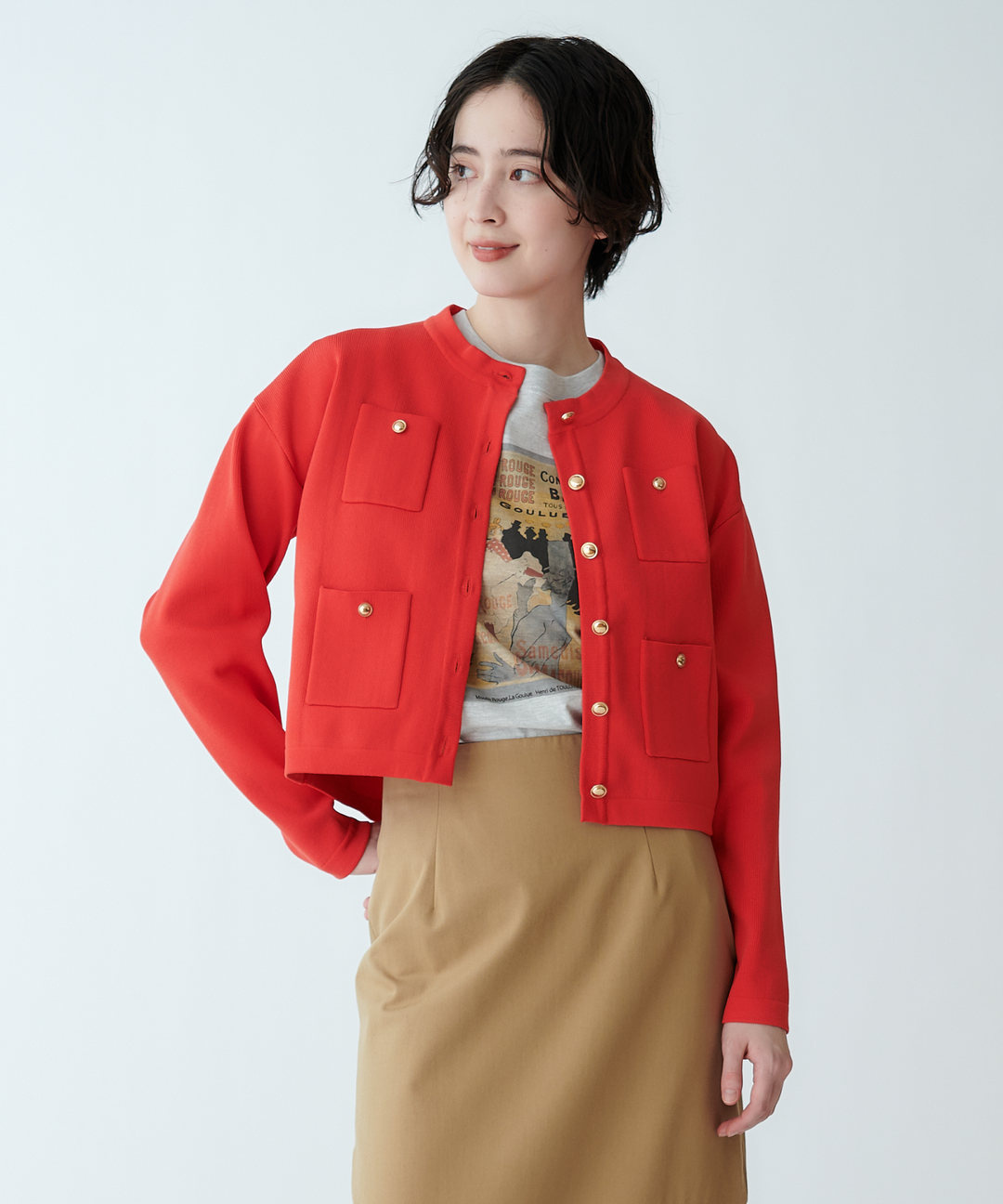 ジャケットライク配色ニットカーディガン