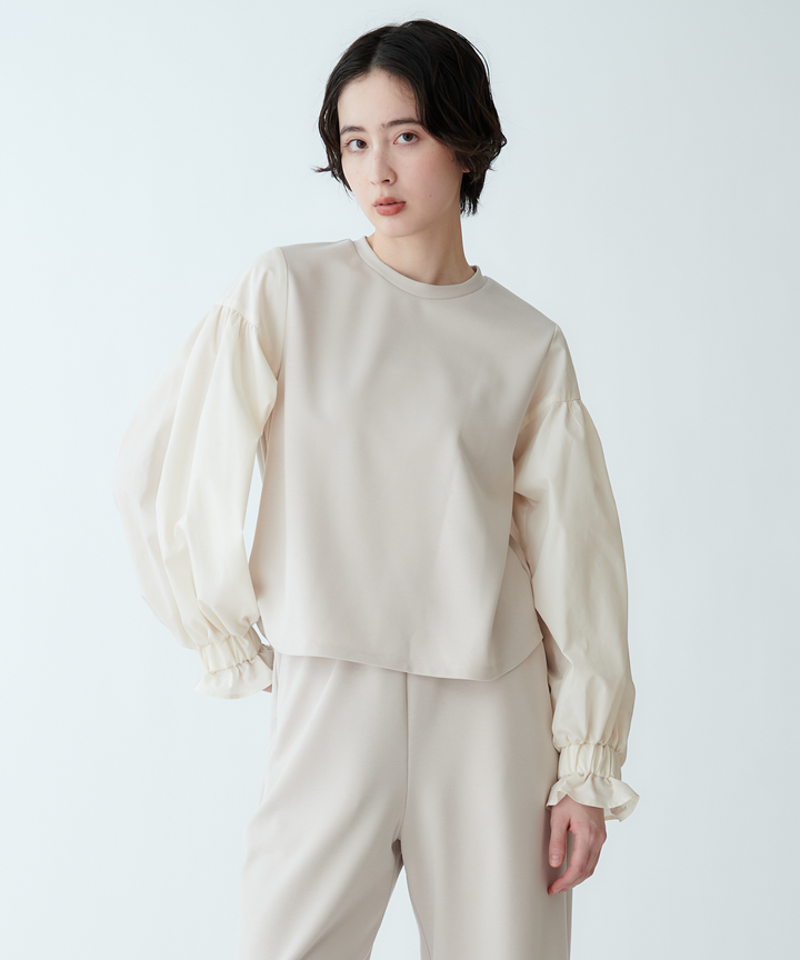 異素材ボリュームスリーブプルオーバー