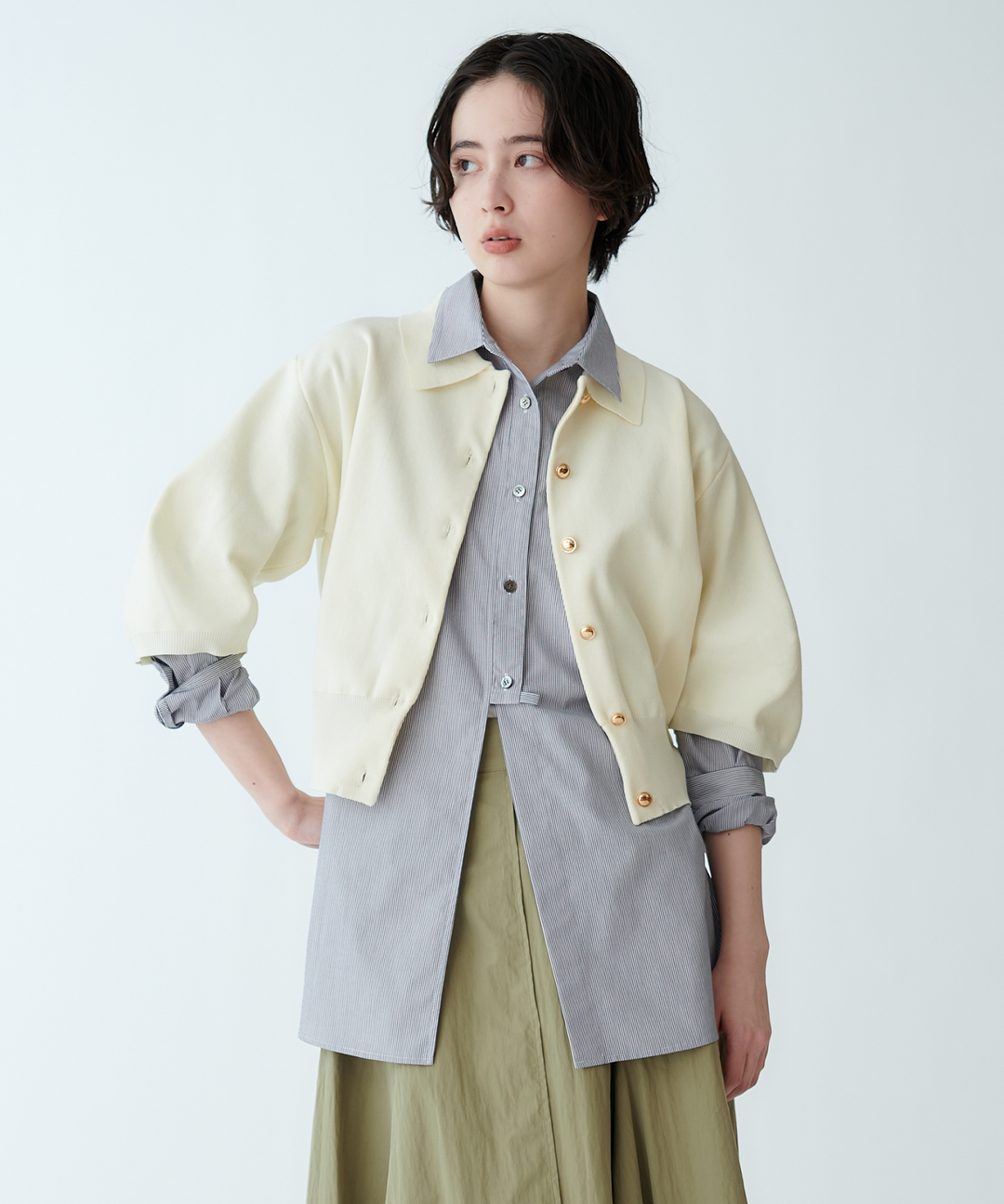 衿付きニットカーディガン