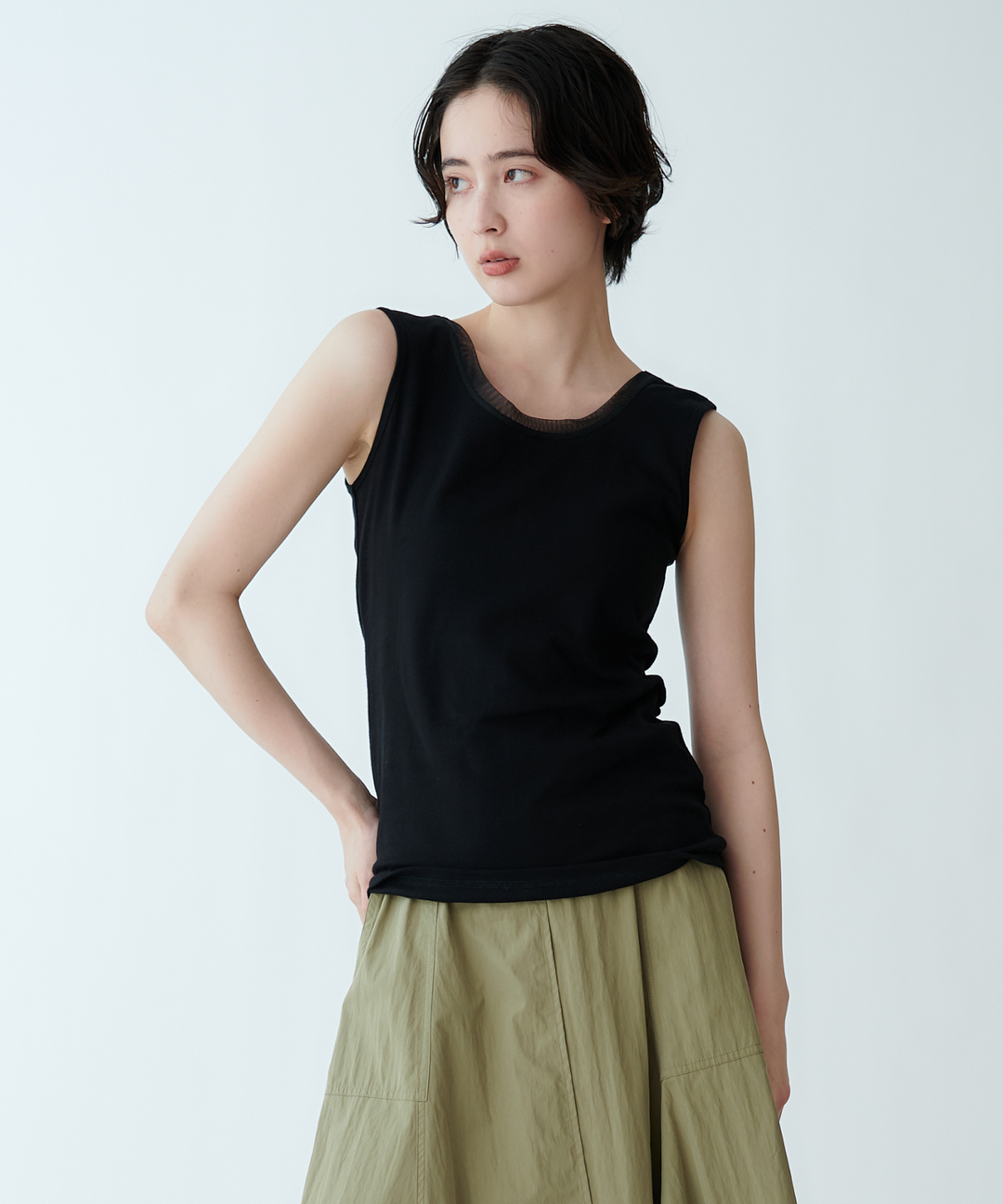 2WAYコットンスライスタンクトップ
