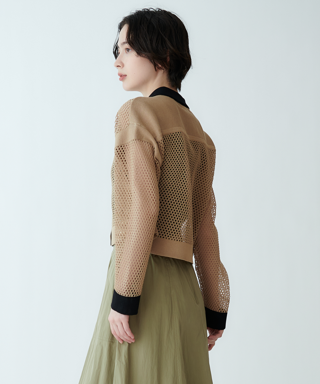 衿つきメッシュニットカーディガン