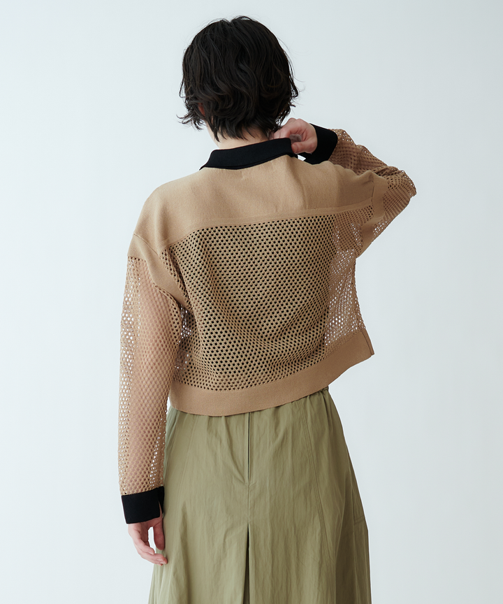 衿つきメッシュニットカーディガン