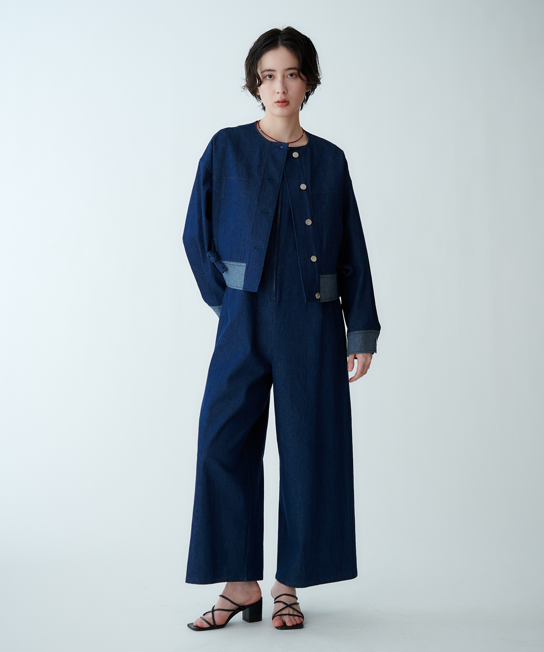 ノーカラーデニムジャケット