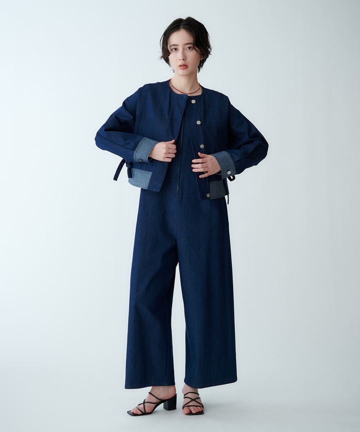 ノーカラーデニムジャケット