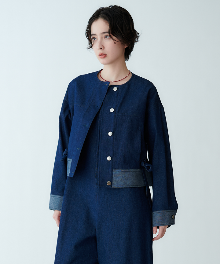 ノーカラーデニムジャケット