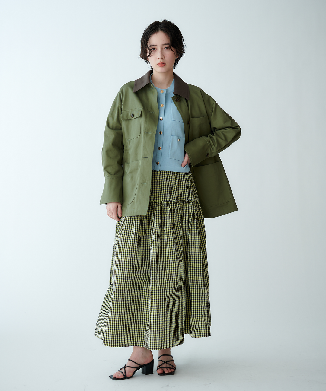 ジャケットライク配色ニットカーディガン