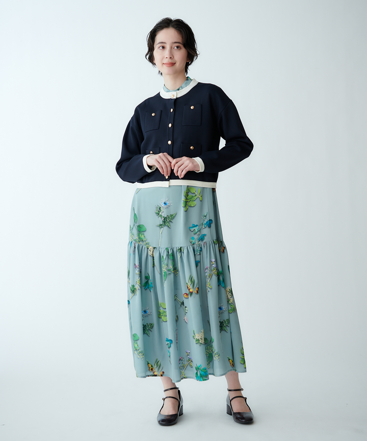 ボタニカルプリントノースリーブワンピース