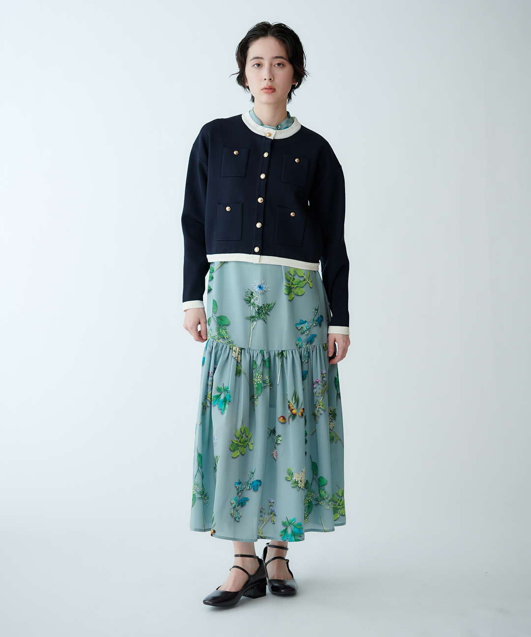 ボタニカルプリントノースリーブワンピース