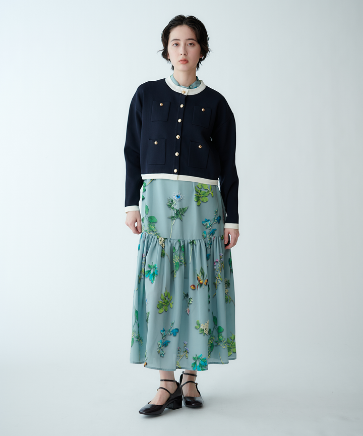 ボタニカルプリントノースリーブワンピース