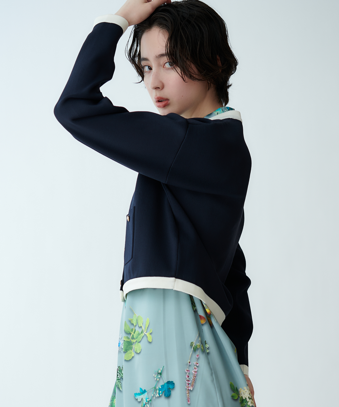 ジャケットライク配色ニットカーディガン