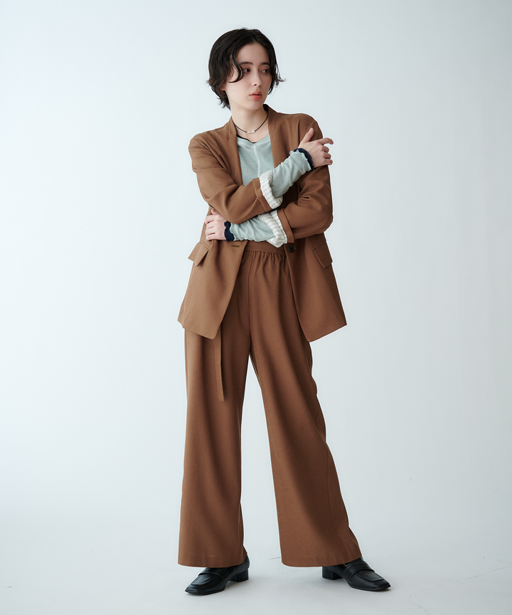 袖ストライプノーカラージャケット