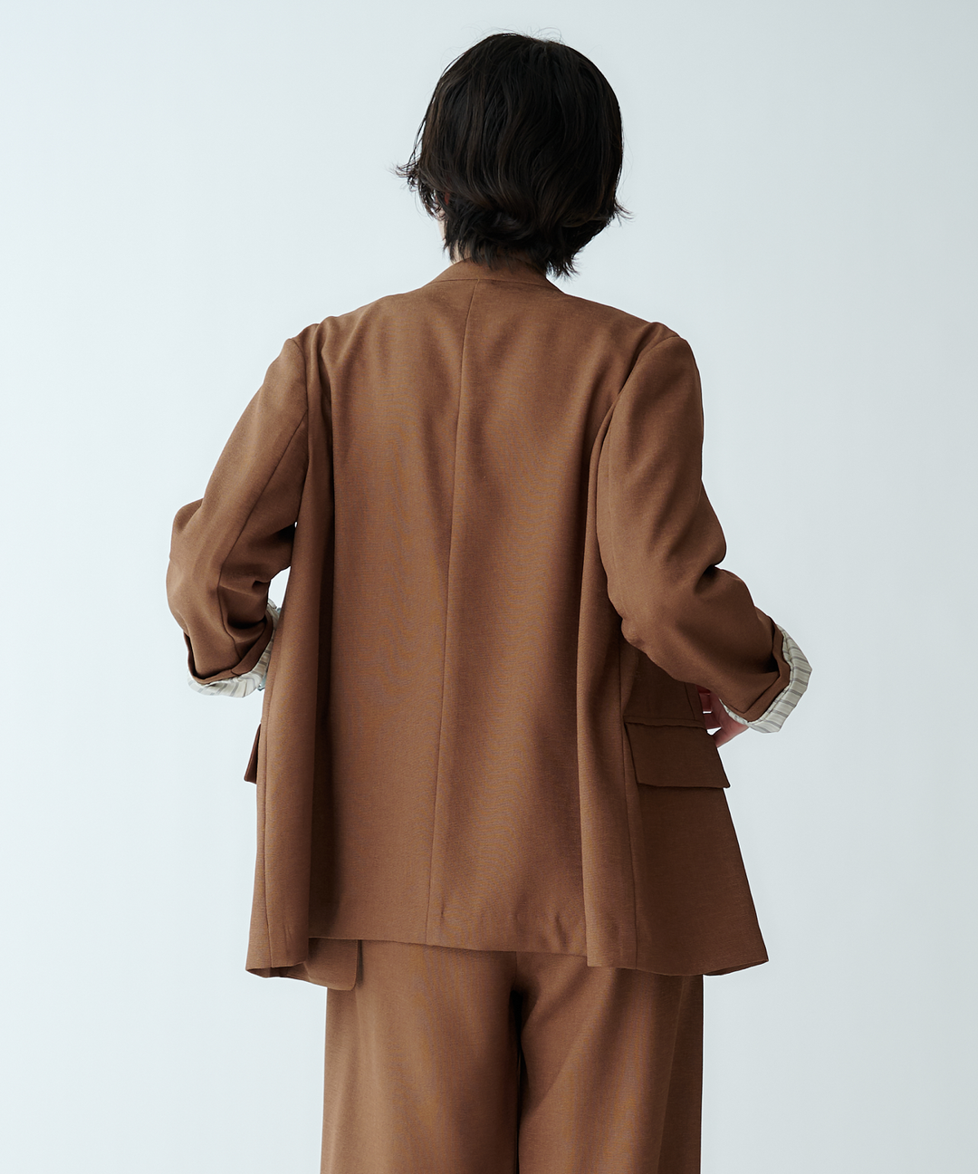 袖ストライプノーカラージャケット