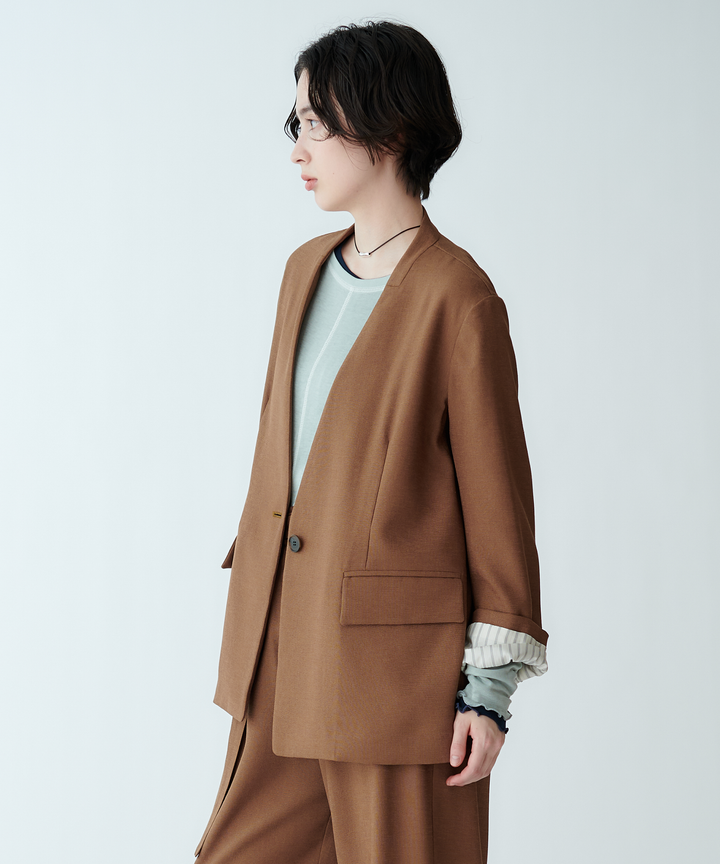 袖ストライプノーカラージャケット