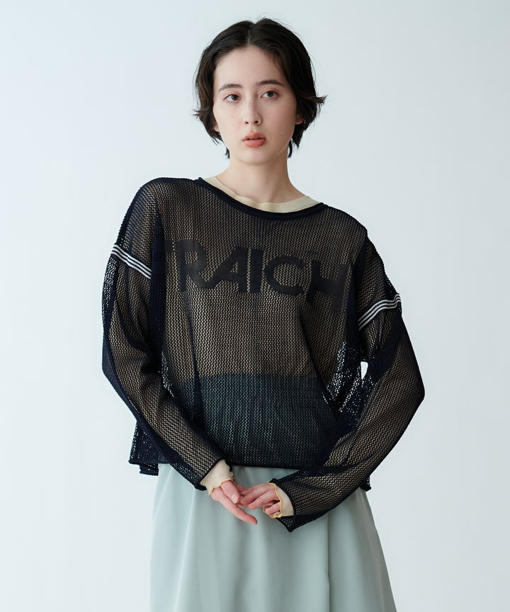 衿つきメッシュニットカーディガン