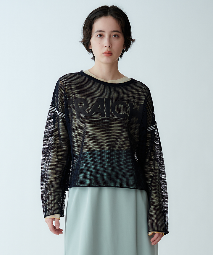 衿つきメッシュニットカーディガン