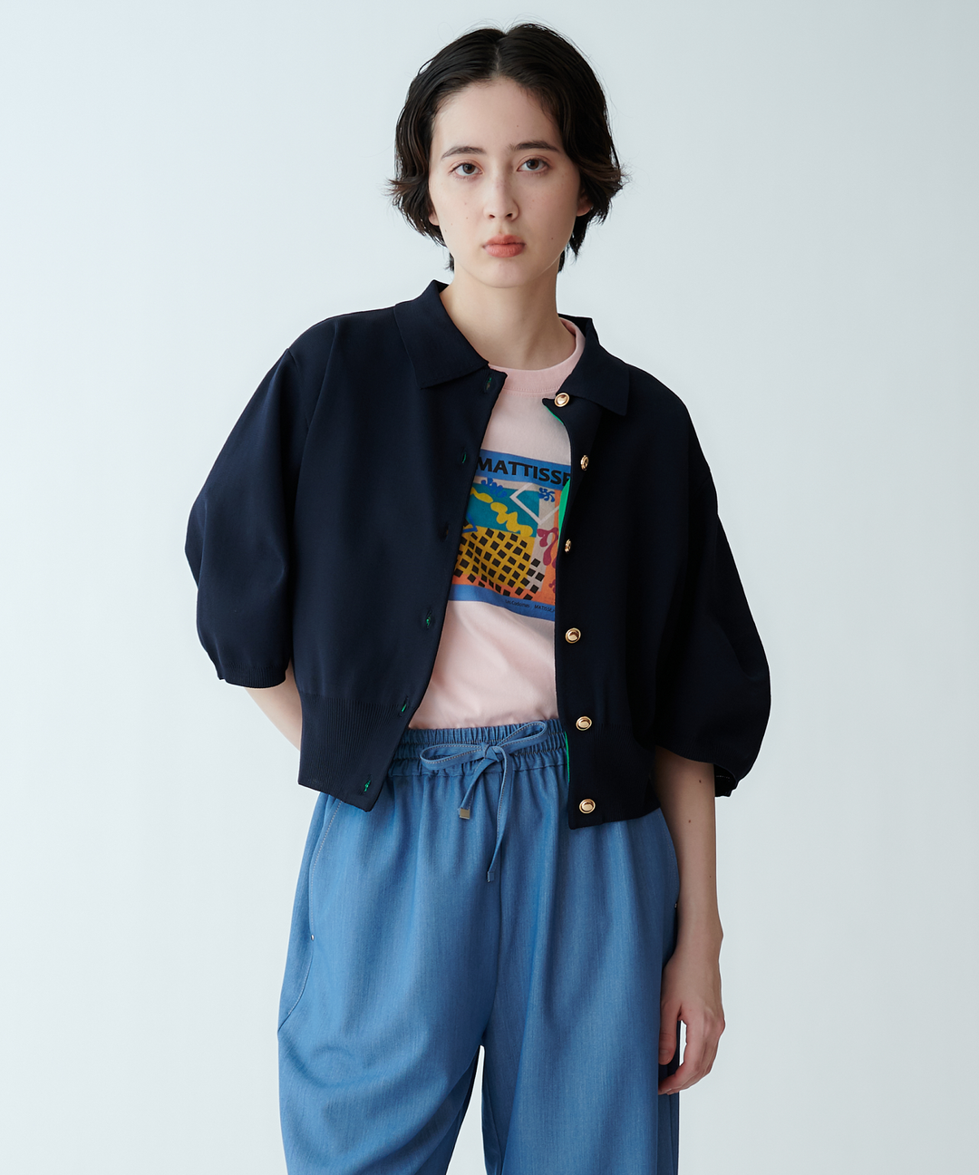 衿付きニットカーディガン