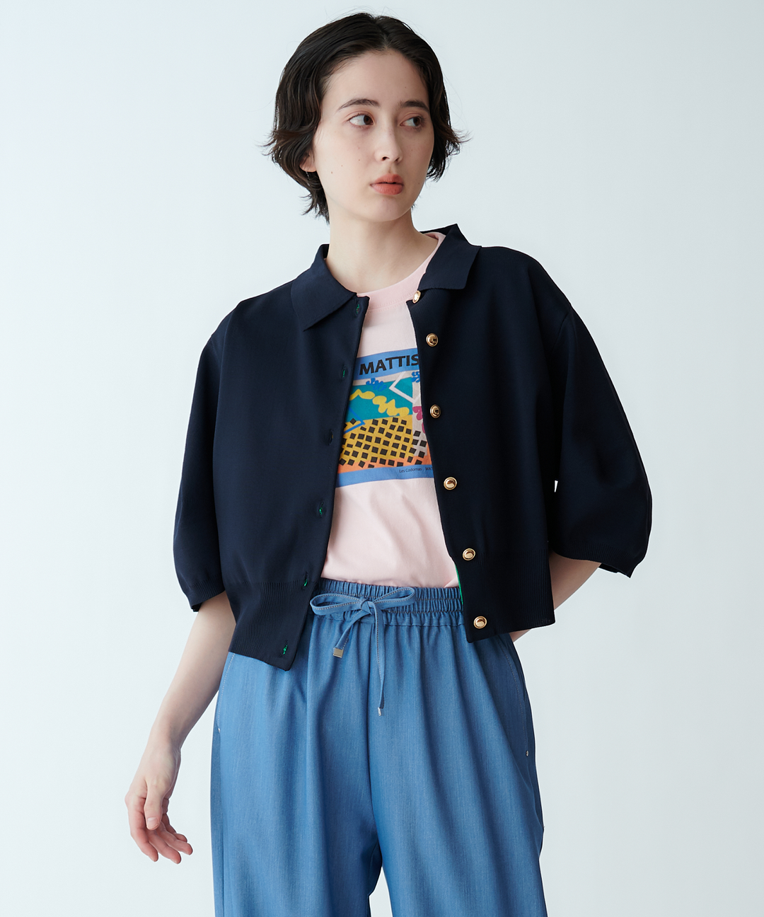 衿付きニットカーディガン