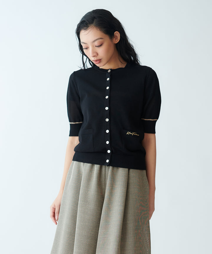 ロゴ刺繍ストレッチニットカーディガン