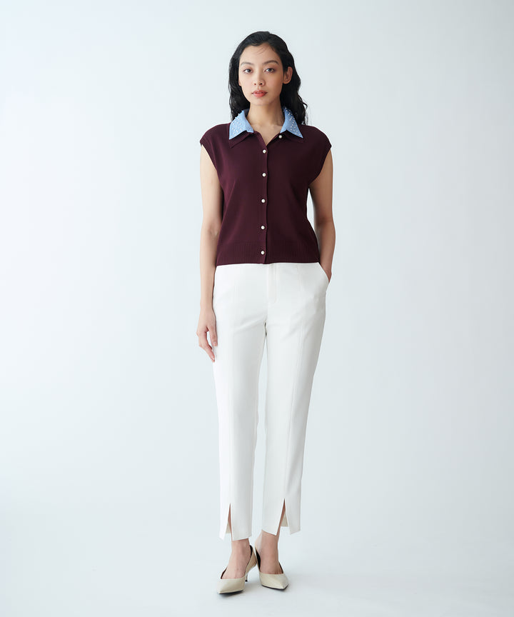 Shirt-Collared Sleeveless Knit