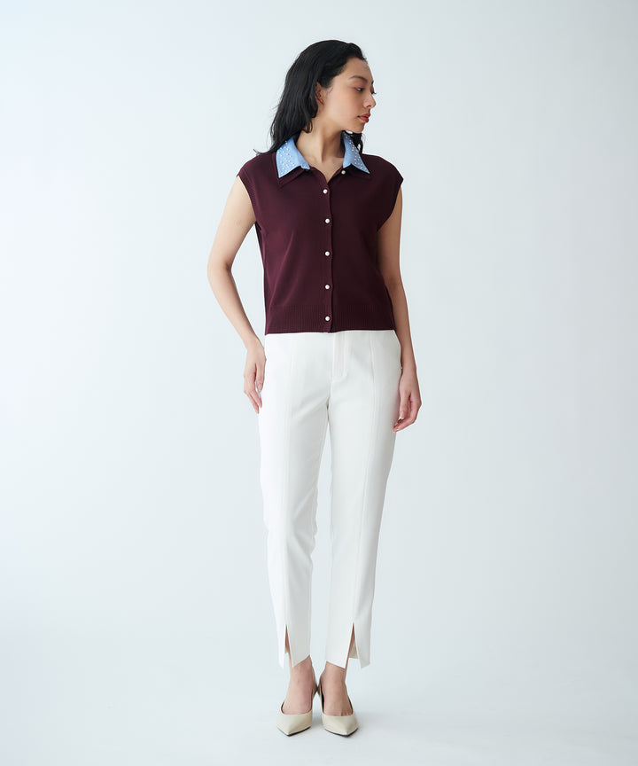 Shirt-Collared Sleeveless Knit