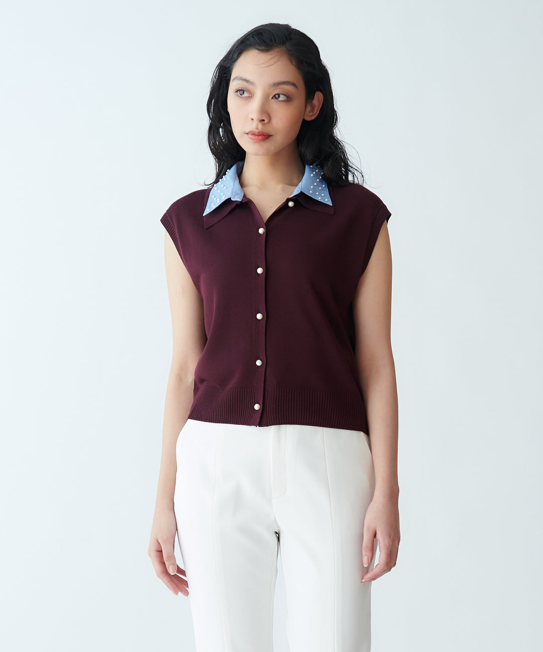 Shirt-Collared Sleeveless Knit