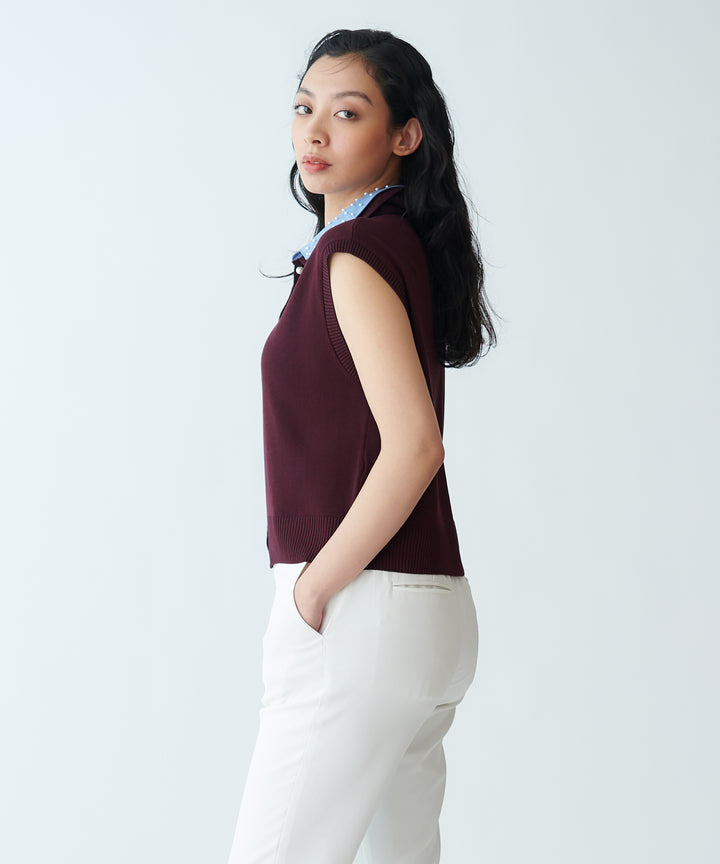 Shirt-Collared Sleeveless Knit