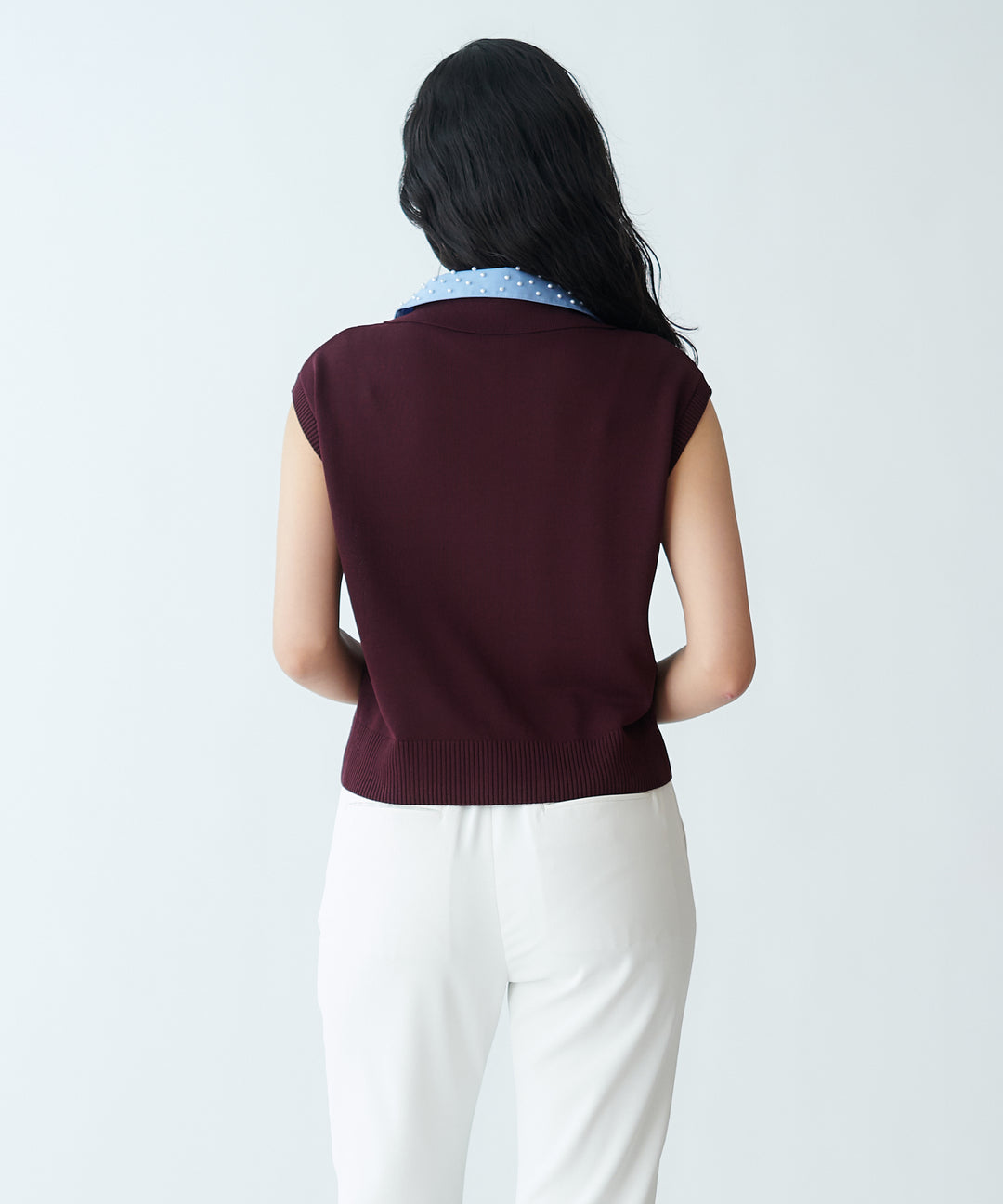 Shirt-Collared Sleeveless Knit